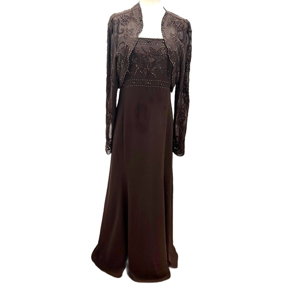 Caterina Collection Elegant Brown Evening Gown with Bolero Jacket | Size…